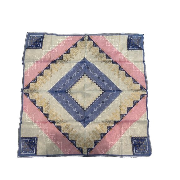 Vintage Carol Stanley's Magic Blend Hand Rolled Rayon/Silk Pink Blue Japan Scarf - Picture 1 of 5